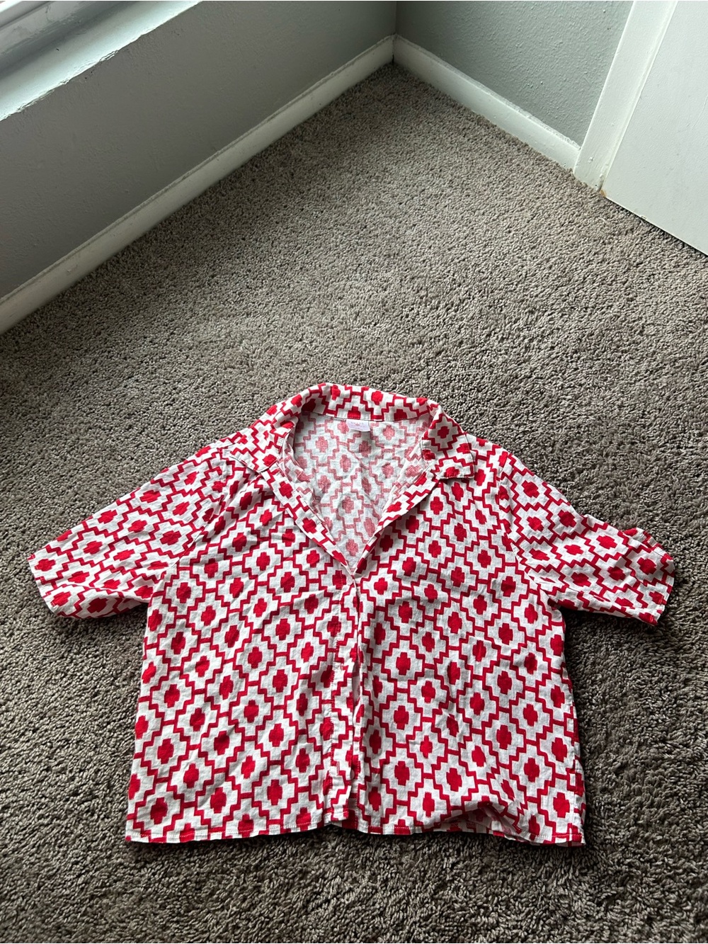 Red & White Button-Up Shirt